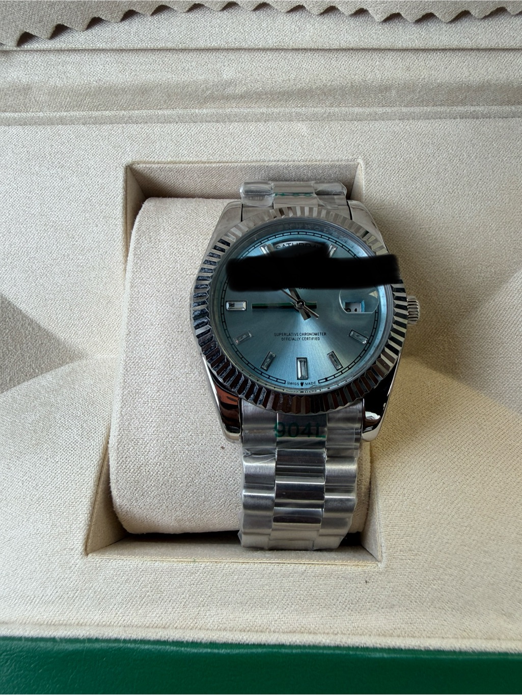 Mens Stainless Steel Watch With Ice Blue Dial